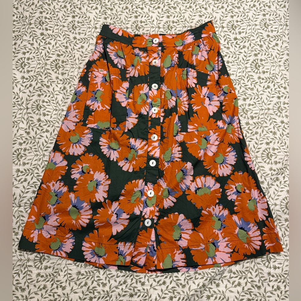 NWOT Roolee Floral A-Line Skirt - Orange and Dark Green